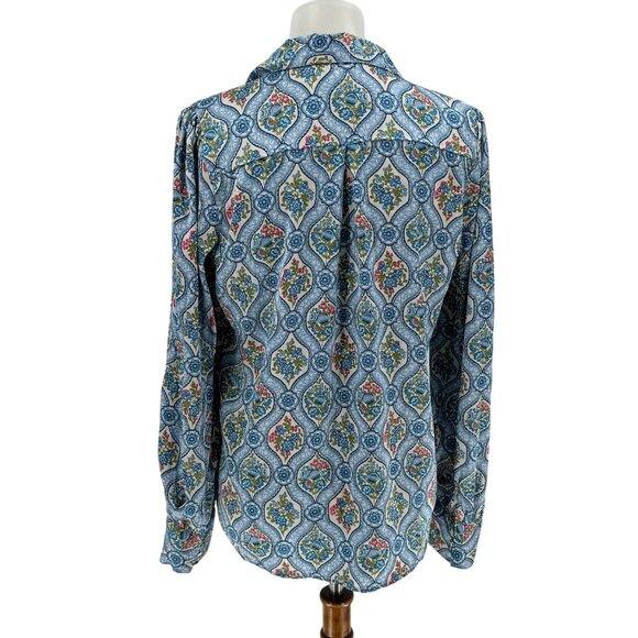 Haver & Blair Womens Button-Up Long Sleeve Floral Blouse M Blue/White 100% Polye - Picture 2 of 9